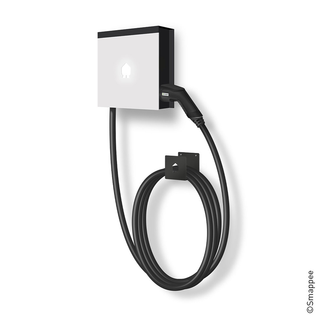 EV Wall White mounted charger 1 or 3-Phase up to 22 kW Type 2 cable 8m with cable holder