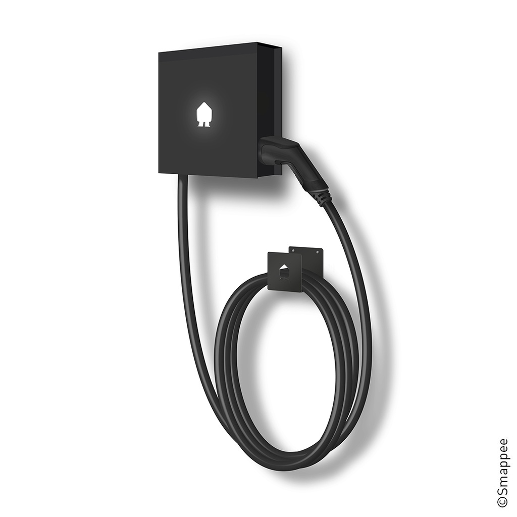 EV Wall Black mounted charger 1 or 3-Phase up to 22 kW Type 2 cable 8m with cable holder​ (EVWC-332-C8R-E-B​)
